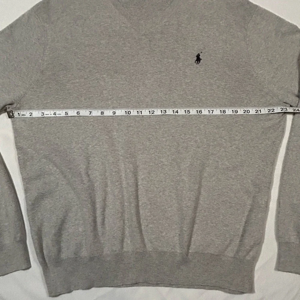 Polo Ralph Lauren V Neck Sweater Mens XL Pima Cotton‎ Gray Pony